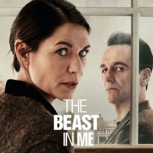 Claire Danes and Matthew Rhys in a tense scene from The Beast in Me, surrounded by the main cast from Netflix’s new psychological thriller.