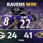 Derrick Henry runs through Green Bay Packers defense during Ravens 31-20 NFL Week 17 win at M&T Bank Stadium