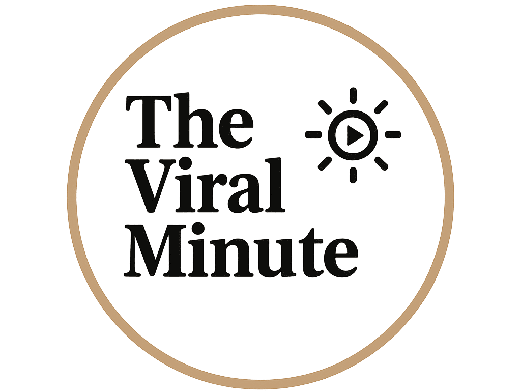 The Viral Minute logo in black and gold with circular badge design for trending news and viral stories brand