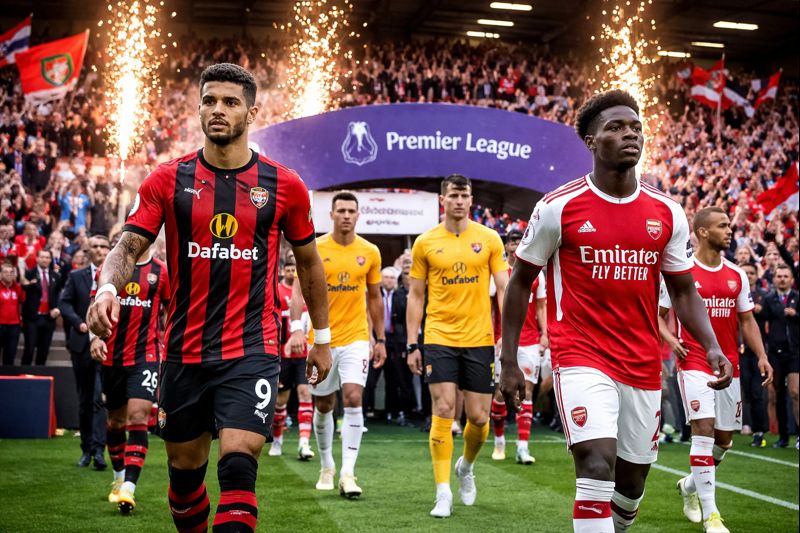 Bournemouth and Arsenal players walk onto the pitch at the Vitality Stadium ahead of a Premier League match.