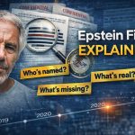 Epstein files visual showing sealed court documents, DOJ markings, and shadowed figures, symbolizing unanswered questions surrounding the Epstein files