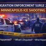 Immigration enforcement surge 2026 graphic showing FBI headquarters branding, evidence tape, and a federal investigation theme connected to the Minneapolis ICE shooting case.
