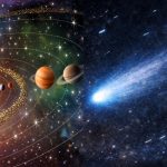 Interstellar Comet 3I/ATLAS illustrated in a diagram showing its trajectory through the solar system, with Earth and other planets labeled for scale and position.