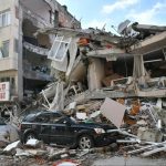 Collapsed building rubble after the Japan earthquake mall collapse in Kumamoto