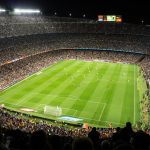 Aerial view of packed soccer stadium crowd during World Cup final