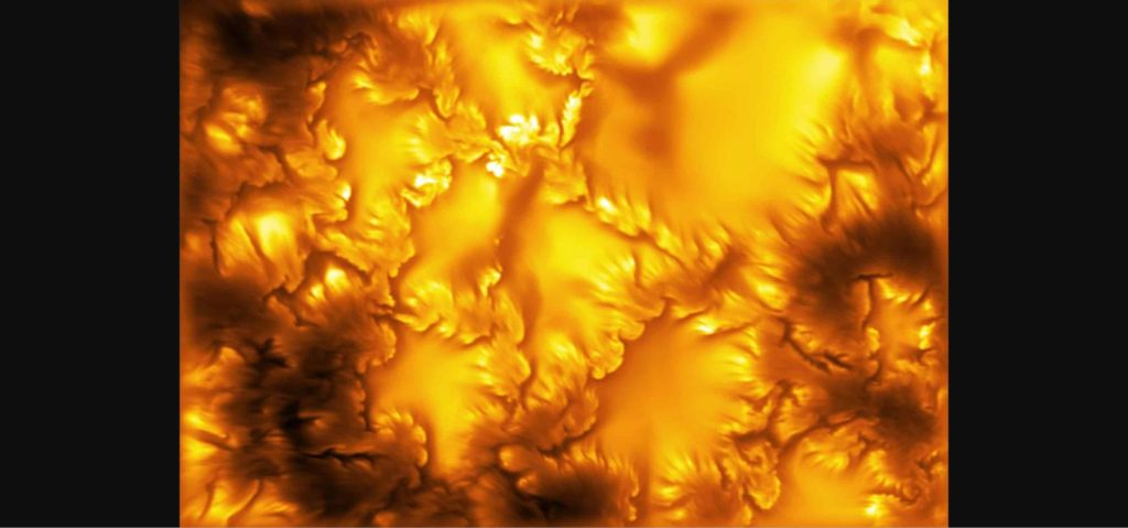 Highest-resolution image of the Sun's surface ever captured by the NSF Inouye Solar Telescope, showing Kelvin-Helmholtz instability whirlpool patterns